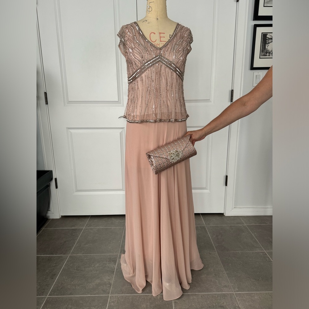 J KARA Pink Embellished Formal Dress + Matching Clutch